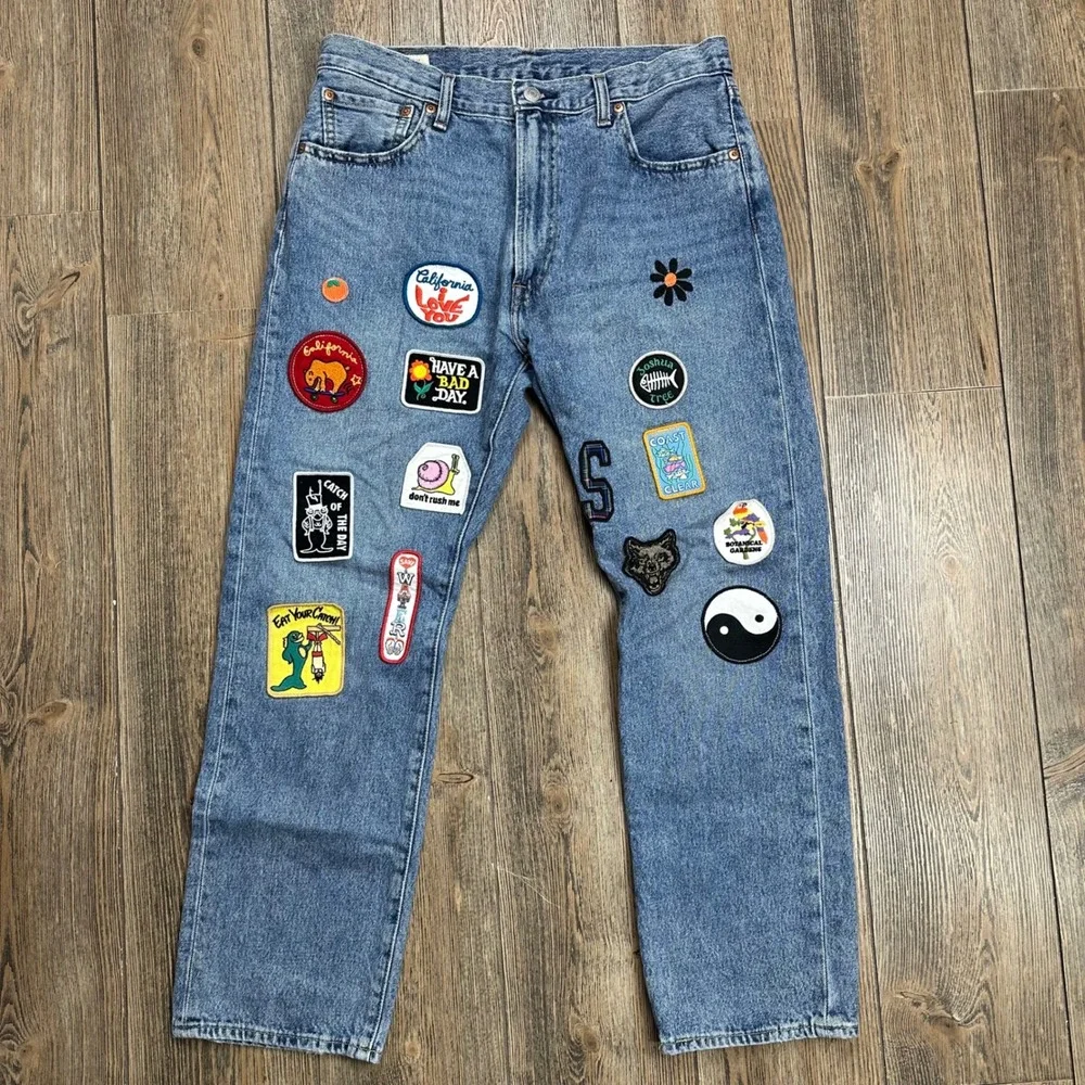 Levis Premium 551 Z Straight California Patched Jeans Blue Denim Mens 32x30